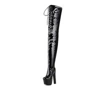 WOkismD Stivali alla Moda con Tacco Grosso sopra Il Ginocchio Stivali a Punta Tonda Stivali Alti alla Coscia per Donna Tacchi Alti con Plateau e Tacco Alto con Cerniera Laterale Scarpe,Nero,44