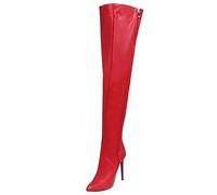 WOkismD Stivali alti alla coscia in ecopelle da donna Elasticità Zip laterale Stivali a punta sopra il ginocchio Stivali con tacco a spillo Stivali con tacco alto elasticizzati invernali,Rosso,41