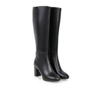 WOkismD Stivali Alti Fino al Ginocchio con Polpaccio Largo da Donna, Tacco Spesso a Blocco, Punta Rotonda, Cerniera Laterale, Stivali Lunghi in Pelle PU, Stivali Eleganti per Autunno,Nero,36