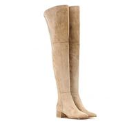 WOkismD Stivali da Donna in Pelle Scamosciata sopra Il Ginocchio Stivali Alti alla Coscia Punta Tonda Lungo Elasticizzato Tacco Grosso bloccato Tacco Basso Stivali Moda Autunno con Cerniera,Beige,46