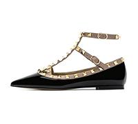 WOkismD Tacchi Spessi per Le Donne Slingback T-Strap Décolleté Moda Rivetto con Borchie Punta Chiusa Sandali Tacco Basso Casual Strappy Abbigliamento Quotidiano Abito da Sera Scarpe,Marrone,38