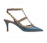 WOkismD Womens Slingback Kitten Heel Décolleté con Punta a Punta Décolleté con Borchie in Metallo T-Cinghie Tacchi Alti Office Lady Sandali Party Prom Dress Shoes,Blu,40