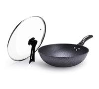 Woks And Stir Fry Pans with Lid, Iron Wok for Electric, Induction & Gas Stoves, Heavy Duty Stir Fry Pan, Pre-Seasoned Chinese Wok with Flat Bottom Interesting