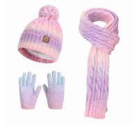 Wokuaile Cappello Sciarpa Guanti per Bambina Set Invernale con Pon Pon Berretto di Caldo Sciarpa e Guanti per Ragazzo e Ragazza 3-10 Anni, Beige