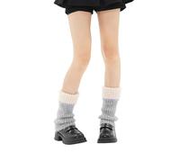 Wokuaile Scaldamuscoli da Donna Sciolta Inverno Scaldamuscoli Lavorati a Maglia Calzini Alti al Ginocchio Bianco-Grigio