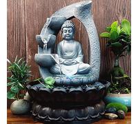 WOLEGM Fontana da interni con Buddha, 21 x 28 cm, fontana da tavolo con illuminazione a LED e pompa silenziosa per la decorazione della casa, case da tè, club, locali commerciali