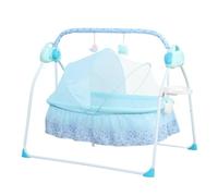WOLEGM Passeggino elettrico per bambini con musica, 12 brani musicali, altalena con telecomando, utilizzabile dalla nascita fino a circa 18 mesi, blu