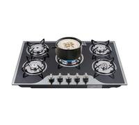 WOLEGM Piano cottura a gas integrato, 5 fuochi in vetro a gas con 5 ugelli, 5 bruciatori separati e manopole per GPL, NG Gas Stove