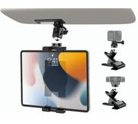 woleyi Supporto Tablet Visiera Parasole Auto, Porta Fotocamera Macchina Visiera Parasole con Adattatore 1/4", Staffa Tablet Scrivania Tavolo Cucina per iPad, Galaxy, Lenovo, Cellulare, 4-12.9"
