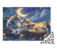 Wolf 1000Pc for The Whole Family Wolves Under Moon at Night for Women, Gifts for Men & Adults 52x38cm 1000pcs