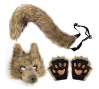 Wolf - 340 G Animal Ears And Tail Set | Wolf Tail And Ears For Fashion Show Stage Performanc | 3-Piece Faux Leather Animal Accessories With Face Cover & Paw Gloves For Cosplay Masquerade Carnival