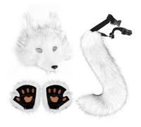 Wolf - 340 G Animal Ears And Tail Set | Wolf Tail And Ears For Fashion Show Stage Performanc | 3-Piece Faux Leather Animal Accessories With Face Cover & Paw Gloves For Cosplay Masquerade Carnival