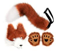 Wolf - 340 G Animal Ears And Tail Set | Wolf Tail And Ears For Fashion Show Stage Performanc | 3-Piece Faux Leather Animal Accessories With Face Cover & Paw Gloves For Cosplay Masquerade Carnival