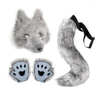 Wolf - 340 G Animal Ears And Tail Set | Wolf Tail And Ears For Fashion Show Stage Performanc | 3-Piece Faux Leather Animal Accessories With Face Cover & Paw Gloves For Cosplay Masquerade Carnival