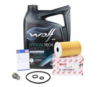 Wolf 5W30 LL + NTY Filtro Olio per Audi VW Skoda Golf 5+6 Passat B6+B7 1.6-2.0