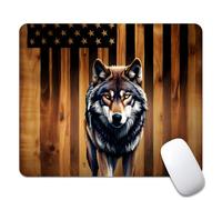 Wolf American Wood Grain Flag Tappetino Mouse Confortevole Tappetini per Il Mouse Bordo Cucito Mousemat per Lavoro Pc Laptop 25X30Cm