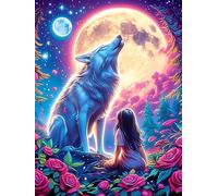 Wolf And Girl Under The Full Moon Puzzle 300 Pezzi Sfida Rompicapo Difficile Wildlife Plant Rompicapo Per Esperti Stimolo Intellettuale Esercizio Mentale Regalo Per 300 PCS