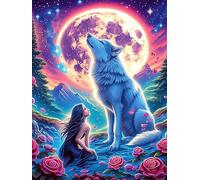 Wolf And Girl Under The Full Moon Puzzle 300 Pezzi Sfida Rompicapo Difficile Wildlife Plant Rompicapo Per Esperti Stimolo Intellettuale Esercizio Mentale Regalo Per 300 PCS