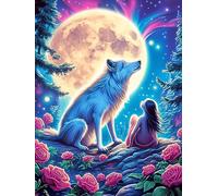 Wolf And Girl Under The Full Moon Rompicapo 1000 Pezzi Difficili 3D Cartone Rigido Resistente Tema Architettura Wildlife Pet Per Esperti Per Decorazione E Collezione Qualità Museale 1000 PCS