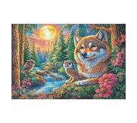Wolf And Owls in Forest at Dusk Puzzle 1000 Pezzi Sfida Logica Avanzata Rompicapo Per Menti Brillanti Stimolo Cognitivo Esercizio Mentale Regalo Per Laurea 1000 PCS
