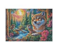 Wolf And Owls in Forest at Dusk Puzzle 300 Pezzi Rompicapo Per Ufficio Premium Pausa Lavoro Rilassante Attività Per Colleghi Regalo Festa Aziendale 300 PCS