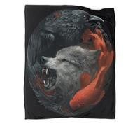 Wolf arrabbiato con la bocca aperta, corvi e carpe koi Coperta Stampata in 3D Copriletto Di Design Biancheria Letto Microfibra Morbida E Calda Biancheria Da Letto Per Divano 70x80inch(180x200cm)