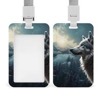 Wolf at Night Porta badge scorrevole Porta badge verticale per cordino impermeabile porta targhetta nome custodia per dottore, insegnante, infermiera