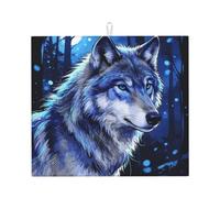 Wolf Blue Art - Tappetino scolapiatti assorbente per cucina, 40,6 x 45,7 cm | Tappetino da cucina in microfibra assorbente tappetino scolapiatti sotto lo scolapiatti caffettiera