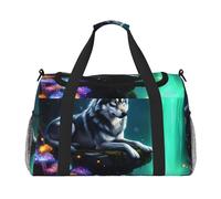Wolf By Waterfall Flowers - Borsone da viaggio impermeabile per sport, palestra e weekend, per uomini e donne