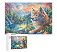 Wolf by Waterfall in Starry Mountain Night Puzzle 1000 Pezzi Per Adolescenti 14+ Attività Del Weekend Ragionamento Logico Regalo Per Giovani 1000 PCS