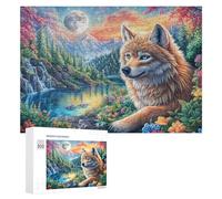 Wolf by Waterfall in Starry Mountain Night Puzzle 300 Pezzi Per Coppie Serata Di Gioco Interazione Cognitiva Regalo Per Momenti Condivisi 300 PCS