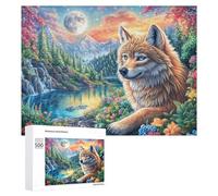 Wolf by Waterfall in Starry Mountain Night Puzzle 500 Pezzi Per Adulti Tempo Libero in Casa Allenamento Mentale Regalo Per Compleanno 500 PCS