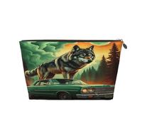 Wolf Car (2) Borsa per il trucco, beauty case, borsa da viaggio per donna, 7 x 2,4 x 5 pollici