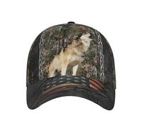 Wolf Che Ulula con Bandiera E Motivo Mimetico Militare, Regali A Forma di Lupo Uomo Donna Cappello da Baseball Leggera Snapback-Cappello Moda Cappelli da papà per Viaggi Alpinismo Caccia