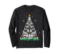 Wolf Christmas Shirt Merry Wolfmas Christmas Tree Maglia a Manica