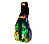 Wolf Colorful Fire Splashes Unisex Sling Bag Leggera Borsa A Spalla Piccolo Zaino Monospalla Per Ciclismo Lavoro Sportivo