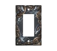 Wolf - Copertura per interruttore della luce a bilanciere singolo, catene in stile steampunk, ingranaggi industriali, bronzo, plastica, dimensioni standard, piatti decorativi da parete per nuovo