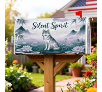 Wolf - Coperture magnetiche per cassetta delle lettere, motivo natura asiatica, ninfea, montagna, autunno, color foglia di tè, decorazioni per la casa e il giardino, 53 x 64 cm