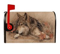 Wolf - Coperture magnetiche per cassetta delle lettere, rustiche con foglie naturali e erba, colore marrone, decorazione per la casa e il giardino, 53 x 64 cm