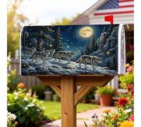 Wolf - Coperture magnetiche per cassetta postale, decorazione per cassetta postale con albero di pino e luna rustica, per decorazioni esterne, 45,7 x 53,3 cm