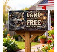 Wolf - Coperture magnetiche per cassette postali, stile patriottico rustico, con piume per il giorno dell'indipendenza, colore marrone, per esterni, decorazione per prato, 53 x 64 cm