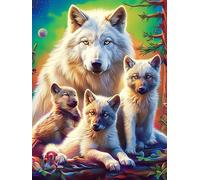 Wolf Family in A Magical Forest Puzzle 300 Pezzi Difficoltà Estrema Cartone Spesso Tema Monocromatico Scenery Science Fiction Per Appassionati Di Puzzle Antistrappo Non Sbiadisce Top Vendita 300 PCS