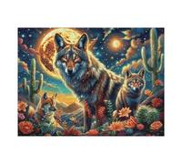 Wolf Family Moon Cactus Mountain Forest Wildlife Puzzle 500 Pezzi Per Adulti Piacevole Divertente E Creativo Perfetto Per Hobby E Tempo Libero A Casa 500 PCS（52×38cm）