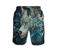 Wolf Fantasioso Uomo Boxer da Bagno Calzoncini con Tasche Costume Piscina Asciugatura Rapida Costume Mare Piscina Pantaloncini da Surfe L