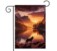 Wolf Fantastic Evening Lake Autumn Woods Mountain Sunset Landscape Bandiere Resistente Alle Intemperie Bandiera Durevole Bandiera Da Giardino Per Interno Portico Feste 30X45Cm
