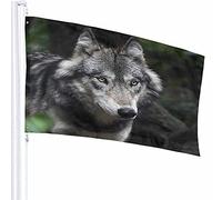 Wolf Flag Decor 3x5 Ft Predator Face Wildlife Cool Nature Leaf Look Head Mammifero Single Forest Canine Poliestere Motivo stampato Decorazioni per esterni per case e giardini