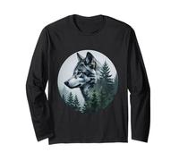 Wolf Forest Nature Fusion Misty Woods Majestic Animal Wild Maglia a Manica