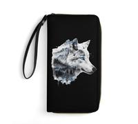 Wolf Forests Mountains Wild Nature Wildlife Snow Wolf Portafogli da polso per uomo donna portafoglio lungo in pelle portafoglio per carte di credito frizione con cordino, Stile:, 19.7x10.5cm