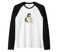 Wolf Girl Pinup Retro I Bite Fursona Fursona Fantasy Art Maglia con Maniche Raglan
