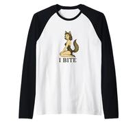 Wolf Girl Pinup Retro I Bite Fursona Fursona Fantasy Art Maglia con Maniche Raglan